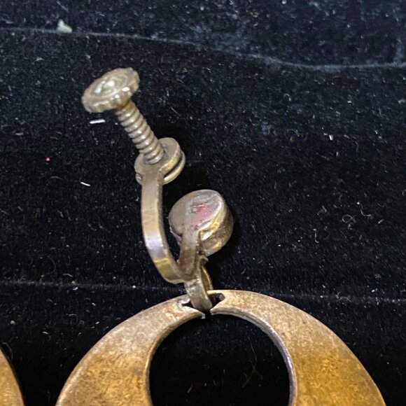 1.5" x 1.25" Vintage Taxco Sterling Silver Screw Back Earrings With Crushed Turq - Picture 7 of 8